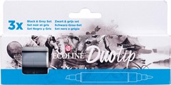 Talens Ecoline Duotip Brush pen, etui van 3 stuks, grijs en zwart
