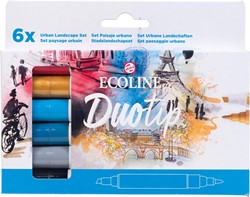 Talens Ecoline Duotip Brush pen, etui van 6 stuks, urban landscape