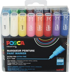 Uni Posca Stiften Standard Colors PC1MC 0,7-1 mm lijn, 16 STUKS ASSORTI