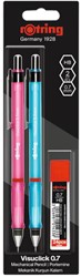 Vulpotlood rOtring Visuclick 2B 0.7mm blister à 2 stuks assorti + extra potloodstiften