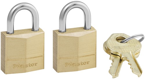 Hangslot MasterLock 2 gelijksluitend messing 20mm 2 stuks