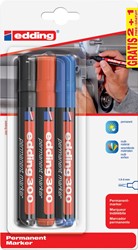 Edding permanent marker 300 etui van 3 stuks (2 + 1 gratis) in geassorteerde kleuren
