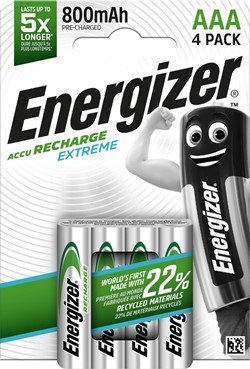 Energizer herlaadbare batterijen Extreme AAA, blister van 4 stuks