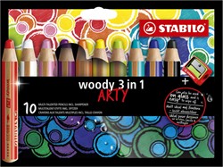 Kleurpotloden STABILO 880 woody 3 in 1 Arty incl slijper ass 10st