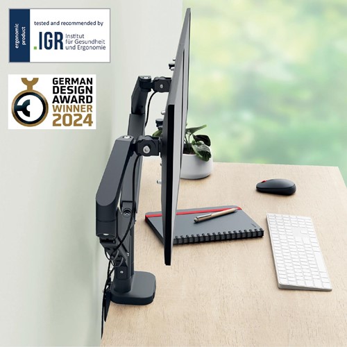 Monitorarm Leitz Ergo ruimtebesparend dubbele monitorarm-5