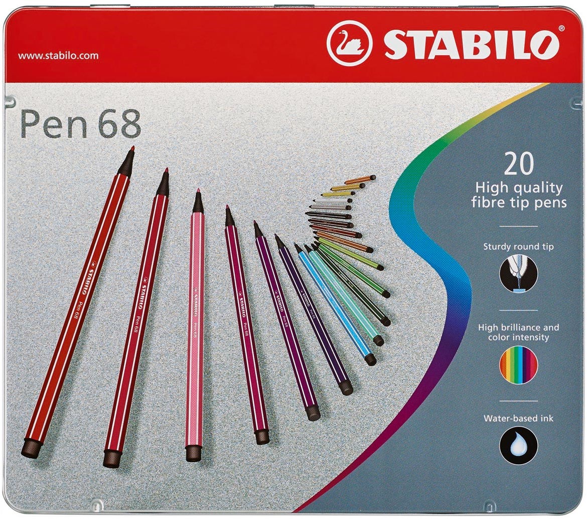 bladerdeeg onderschrift Biscuit STABILO Pen 68 viltstift, metalen doos van 20 stiften in geassorteerde  kleuren bij Easy4Office