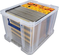 Bankers Box opbergdoos 36 liter, transparant met blauwe handvaten, per stuk verpakt in karton-2