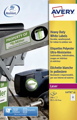 Etiket Avery L4776-20 99.1x42.3mm polyester wit 240 etiketten