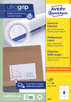 Etiket Avery Zweckform 3427 105x74mm wit 800stuks