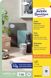 Avery afneembare etiketten ft 63,5 x 42,3 mm (b x h), ovaal, 450 stuks, 18 per blad, doos van 25 blad