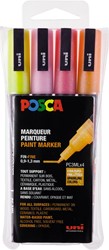 Uni POSCA paintmarker PC-3ML, 1,5 mm, glitter, etui van 4 markers in geel, oranje, roze en rood