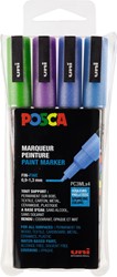 Uni POSCA paintmarker PC-3ML, 1,5 mm, glitter, etui van 4 markers in groen, paars, lichtblauw en donkerbl
