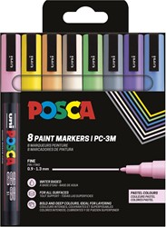 Uni POSCA paintmarker PC-3M, 1,5 mm, etui van 8 stuks in geassorteerde pastelkleuren