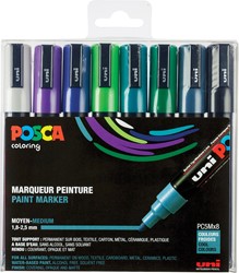 Uni POSCA paintmarker PC-5M, 1,8 - 2,5 mm, etui van 8 markers in geassorteerde koude kleuren