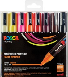 Uni POSCA paintmarker PC-5M, 1,8 - 2,5 mm, etui van 8 markers in geassorteerde warme kleuren