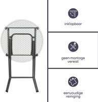 Statafel, bistrotafel, bartafel rond, hoge vouwtafel inklapbaar draagbaar, weerbestendig HDPE blad en stalen frame, voor buiten, terras, tuin, balkon, events, Ø 80 x 110 cm wit-2