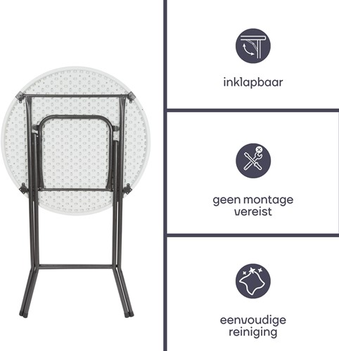 Statafel, bistrotafel, bartafel rond, hoge vouwtafel inklapbaar draagbaar, weerbestendig HDPE blad en stalen frame, voor buiten, terras, tuin, balkon, events, Ø 80 x 110 cm wit-2