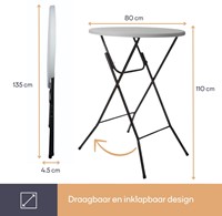Statafel, bistrotafel, bartafel rond, hoge vouwtafel inklapbaar draagbaar, weerbestendig HDPE blad en stalen frame, voor buiten, terras, tuin, balkon, events, Ø 80 x 110 cm wit-3