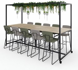 Vergadertafel Move hoog 110 cm op wielen met rooster dakelement